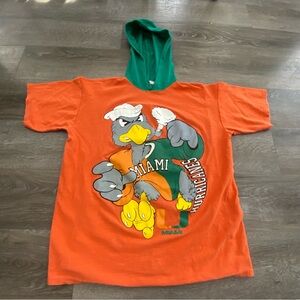 Vintage Miami Hurricanes Hooded T-Shirt Orange Green USA Made One Size
